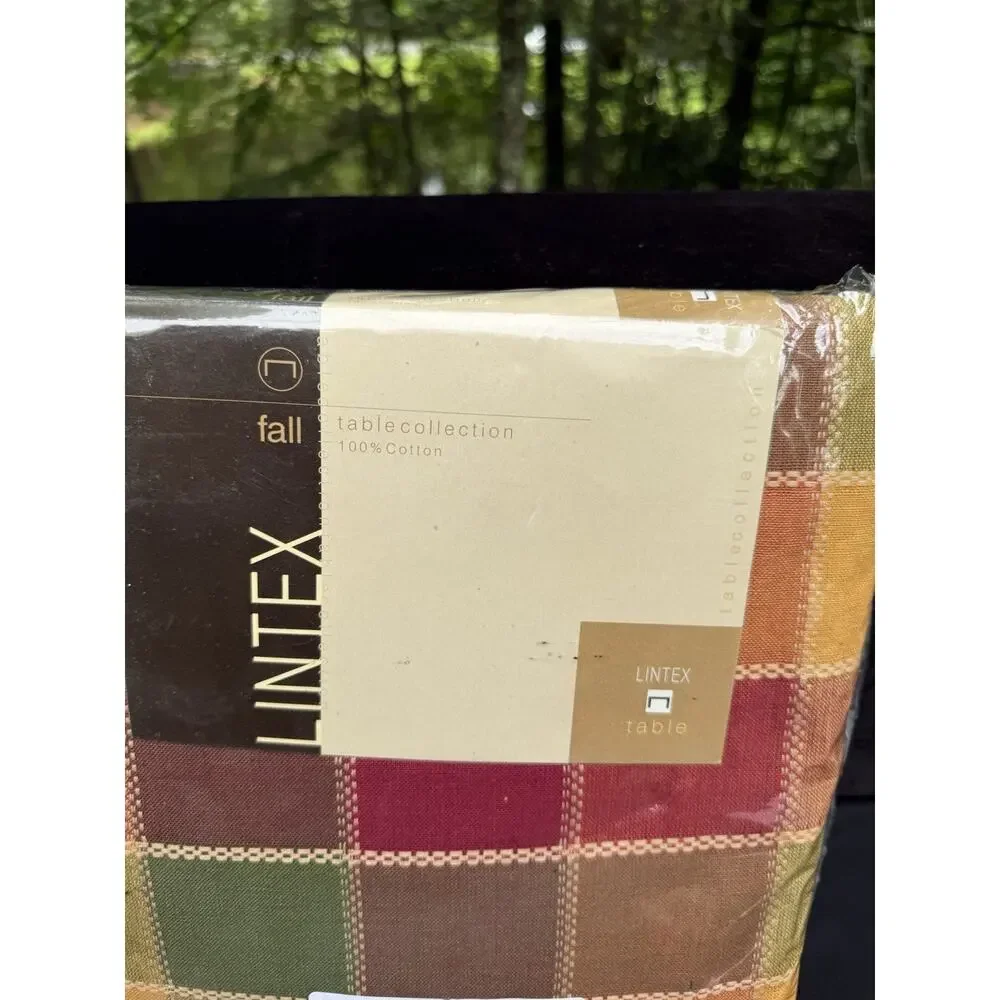 Lintex 100% Cotton Plaid Tablecloth Thanksgiving Dobby Plaid 60”X 120” NEW